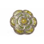 LATE VICTORIAN SCOTTISH SILVER HARDSTONE BROOCH of scalloped circular form,