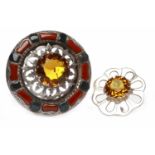 VICTORIAN SCOTTISH PASTE AND QUARTZ BROOCH set with a central round faceted paste with orange tones