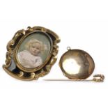 VICTORIAN MOURNING PHOTOGRAPH PORTRAIT BROOCH of overall oval form,