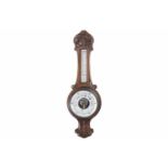 VICTORIAN CARVED OAK BANJO BAROMETER