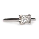 DIAMOND SOLITAIRE RING the four claw set princess cut stone of approximately 0.