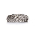 WHITE AND COLOURED DIAMOND SET BAND with pave set white diamonds and a single undulating row of