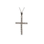 MOISSANITE CROSS MOTIF PENDANT in eighteen carat white gold, 31mm high,