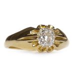 GENTLEMAN'S DIAMOND SINGLE STONE RING the Victorian style setting with a cushion cut diamond of