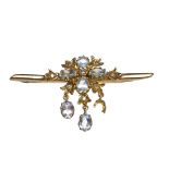 NINE CARAT GOLD AQUAMARINE AND DIAMOND BAR BROOCH the bar 51mm long and with an oval aquamarine set