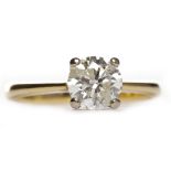 DIAMOND SOLITAIRE RING the four claw set round brilliant cut stone of approximately 1.