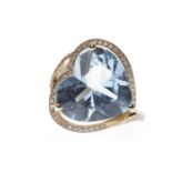 HEART SHAPED BLUE TOPAZ AND DIAMOND RING set with a topaz measuring 13.