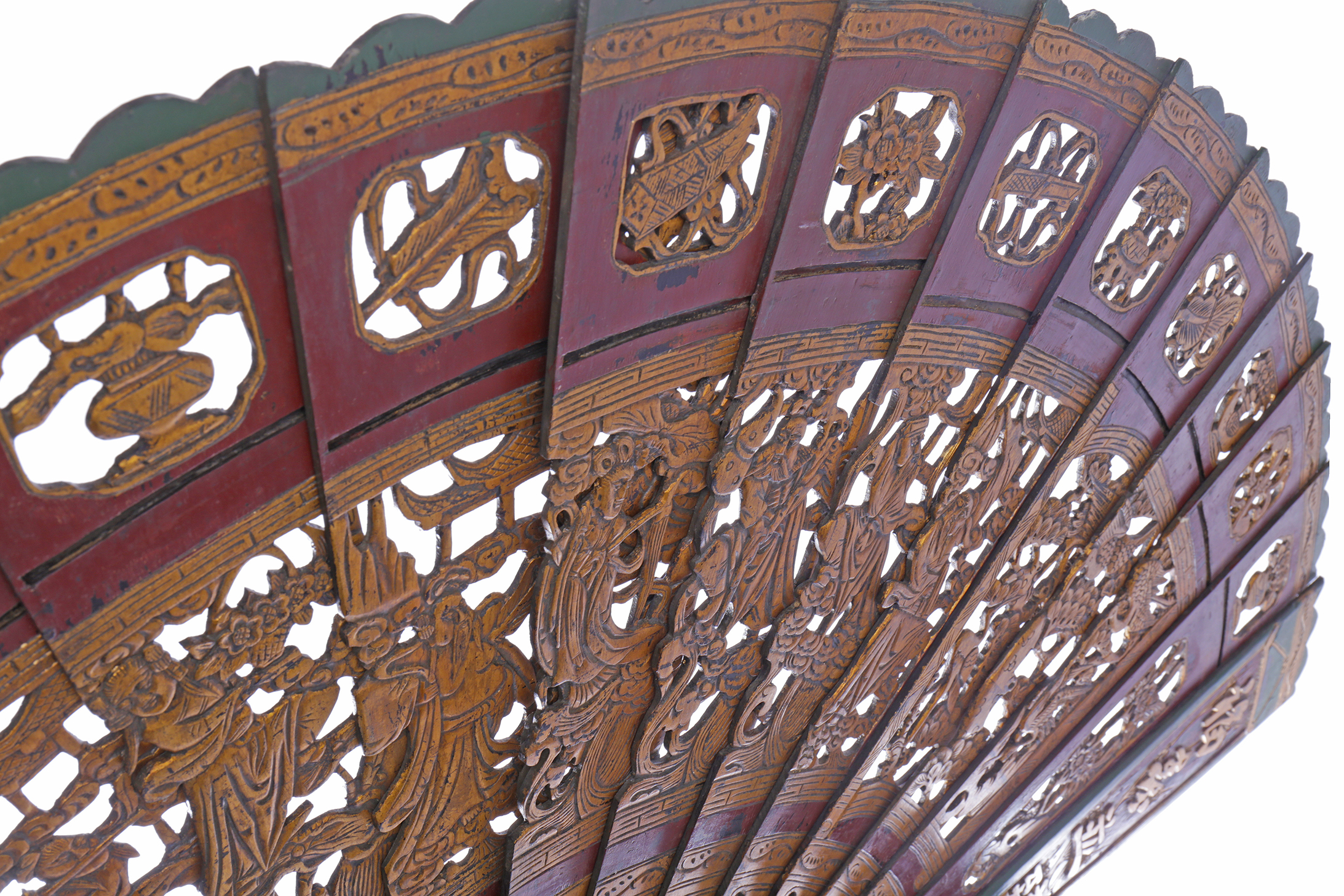 LARGE CHINESE PAINTED WOOD FAN - Image 2 of 3