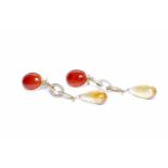 PAIR OF CARNELIAN AND CITRINE DROP EARRI