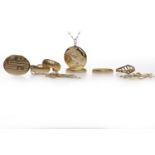 GROUP OF GOLD JEWELLERY including two rings and a pair of earrings, all in nine carat gold 14.