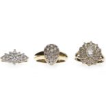 TWO FOURTEEN CARAT GOLD GEM SET DRESS RINGS one of floral cluster form,