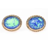 PAIR OF OPAL SIMULANT EARRINGS each set with an oval opal stimulant 9mm long, in nine carat gold, 2.