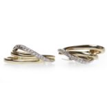 PAIR OF NINE CARAT GOLD CZ SET HOOP EARRINGS each formed by three oval loops of gold,