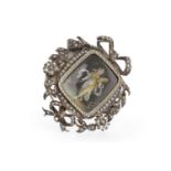 MID VICTORIAN VICTORIAN HAND PAINTED PEARL SET BROOCH set with the central hand painted image of an