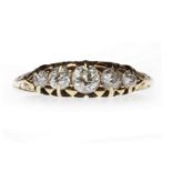 VICTORIAN DIAMOND FIVE STONE RING the boat shaped bezel set with five graduated old brilliant cut