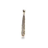 NINE CARAT GOLD PENDANT in the form of a horn, set with a single row of diamonds, 32mm long, 3.