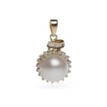 PEARL AND DIAMOND SET PENDANT with a large white pearl 10.