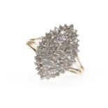 FOURTEEN CARAT GOLD DIAMOND CLUSTER RING the elliptical bezel set with round diamonds, size M, 3.