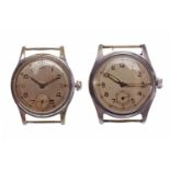 TWO GENTLEMAN'S MILITARY ISSUE STAINLESS STEEL MANUAL WIND WRIST WATCHES both with unsigned