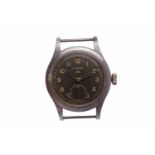 GENTLEMAN'S LEMANIA MILITARY ISSUE STAINLESS STEEL MANUAL WIND WRIST WATCH unsigned movement,