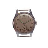 GENTLEMAN'S BUREN MILITARY ISSUE STAINLESS STEEL MANUAL WIND WRIST WATCH signed 15 jewel movement,