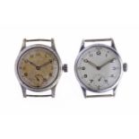 TWO GENTLEMAN'S MILITARY ISSUE STAINLESS STEEL MANUAL WIND WRIST WATCHES one with a 15 jewel