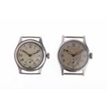 TWO GENTLEMAN'S MILITARY ISSUE STAINLESS STEEL MANUAL WIND WRIST WATCHES one with unsigned 15 jewel