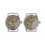 TWO GENTLEMAN'S MOERIS MILITARY ISSUE STAINLESS STEEL MANUAL WIND WRIST WATCHES each with Arabic