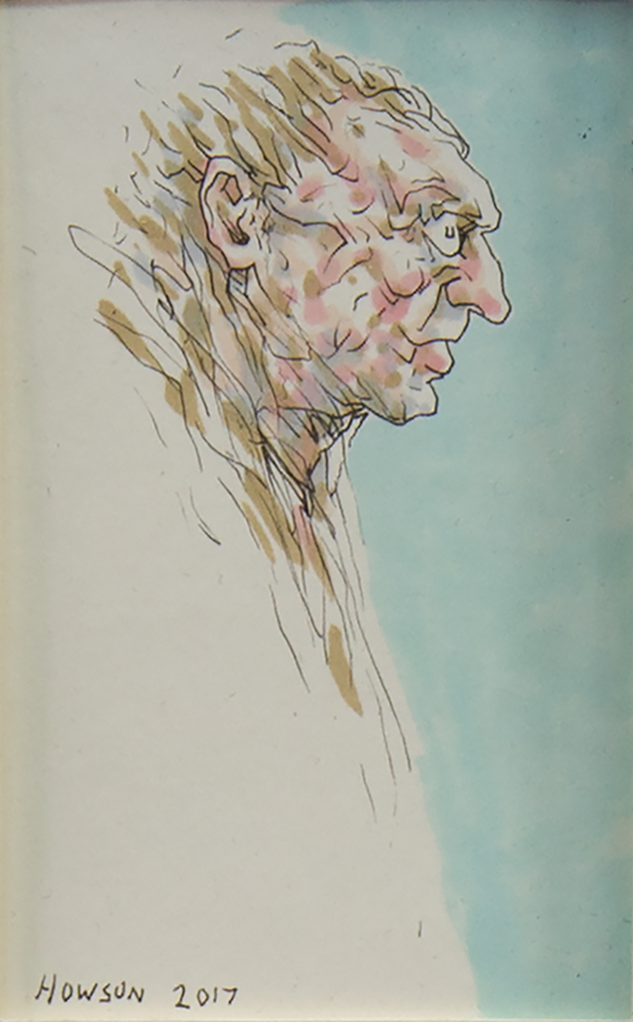 * PETER HOWSON OBE, PROFILE mixed media on paper, signed and dated 2017 11cm x 6cm Mounted, - Image 2 of 2