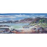 * JEAN FEENEY, PLOCKTON II mixed media, signed 21cm x 47.