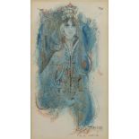MAIE E JARVIE, BLUE PRINCESS watercolour, signed 24cm x 14cm Mounted,
