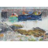 * WILLIAM ARMOUR RSA RSW RGI (SCOTTISH 1903 - 1979), FISHING BOATS, CARRADALE pastel on paper,