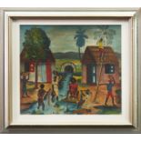 LUISMOND MERELUS (HAITIAN), HAITIAN VILLAGE oil on board, signed 30cm x 34cm Mounted,