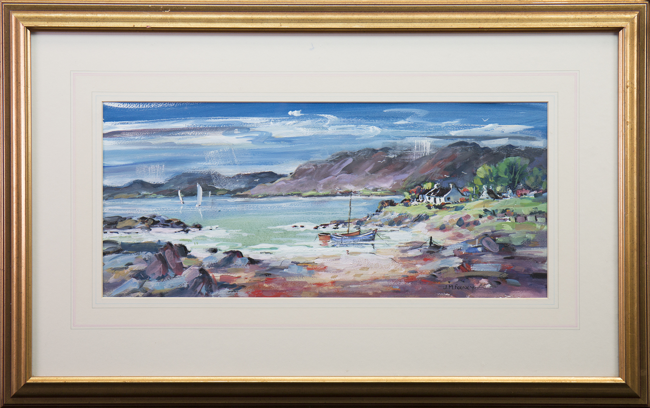 * JEAN FEENEY, PLOCKTON II mixed media, signed 21cm x 47. - Image 2 of 2