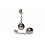 PAIR OF ILIANA EIGHTEEN CARAT WHITE GOLD PEARL AND DIAMOND DROP EARRINGS each set with a single