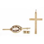 NINE CARAT GOLD CROSS PENDANT 51mm high;