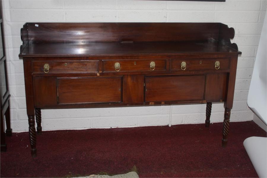 A 19th CENTURY MAHOGANY SIDEBOARD, with three quarter gallery above one mock and two frieze drawers, - Image 4 of 4