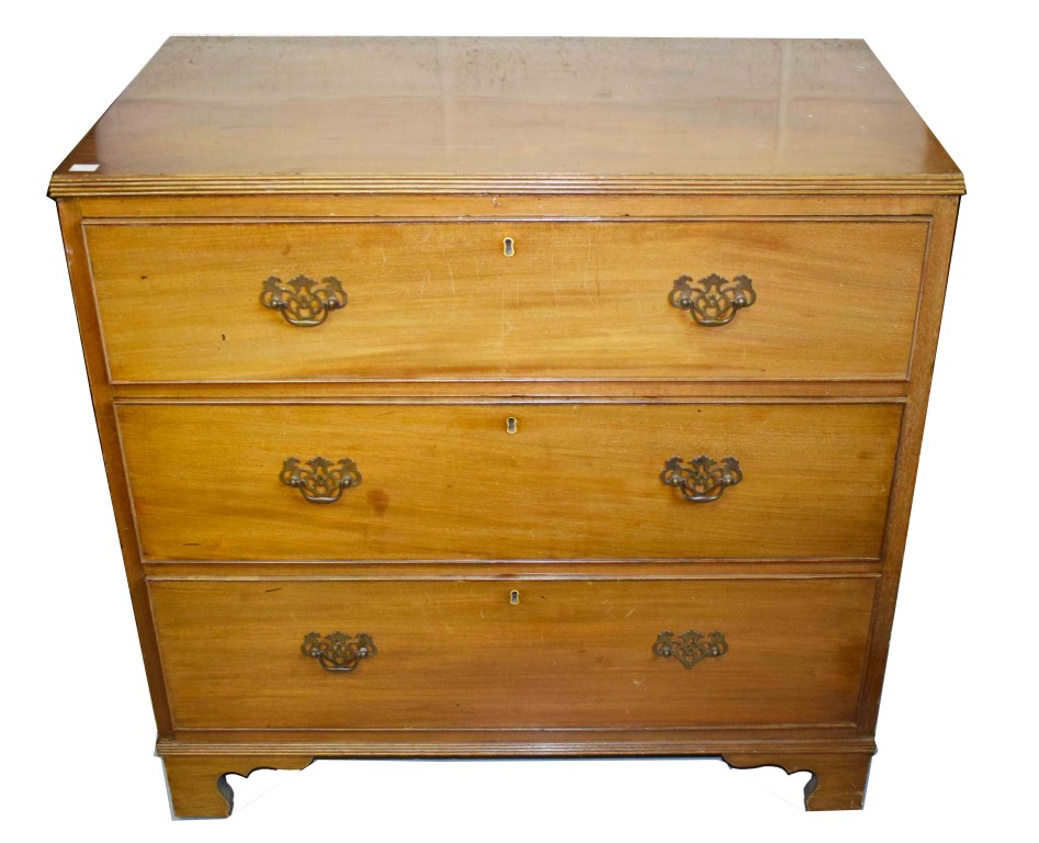 A 19th CENTURY MAHOGANY CHEST, with three long drawers raised on bracket feet, 36.5'' (93cm).(1)