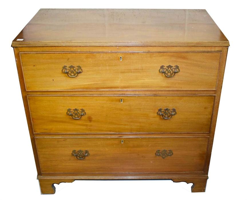 A 19th CENTURY MAHOGANY CHEST, with three long drawers raised on bracket feet, 36.5'' (93cm).(1) - Image 3 of 4