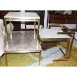 A SUITE OF FOUR HEAVY TUBULAR BRASS OCCASIONAL TABLES, modern, each with marble top, comprising