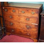 A 19TH CENTURY MAHOGANY CHEST, with three long and two short drawers, raised on bracket feet, 39.5''