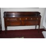 A 19th CENTURY MAHOGANY SIDEBOARD, with three quarter gallery above one mock and two frieze drawers,