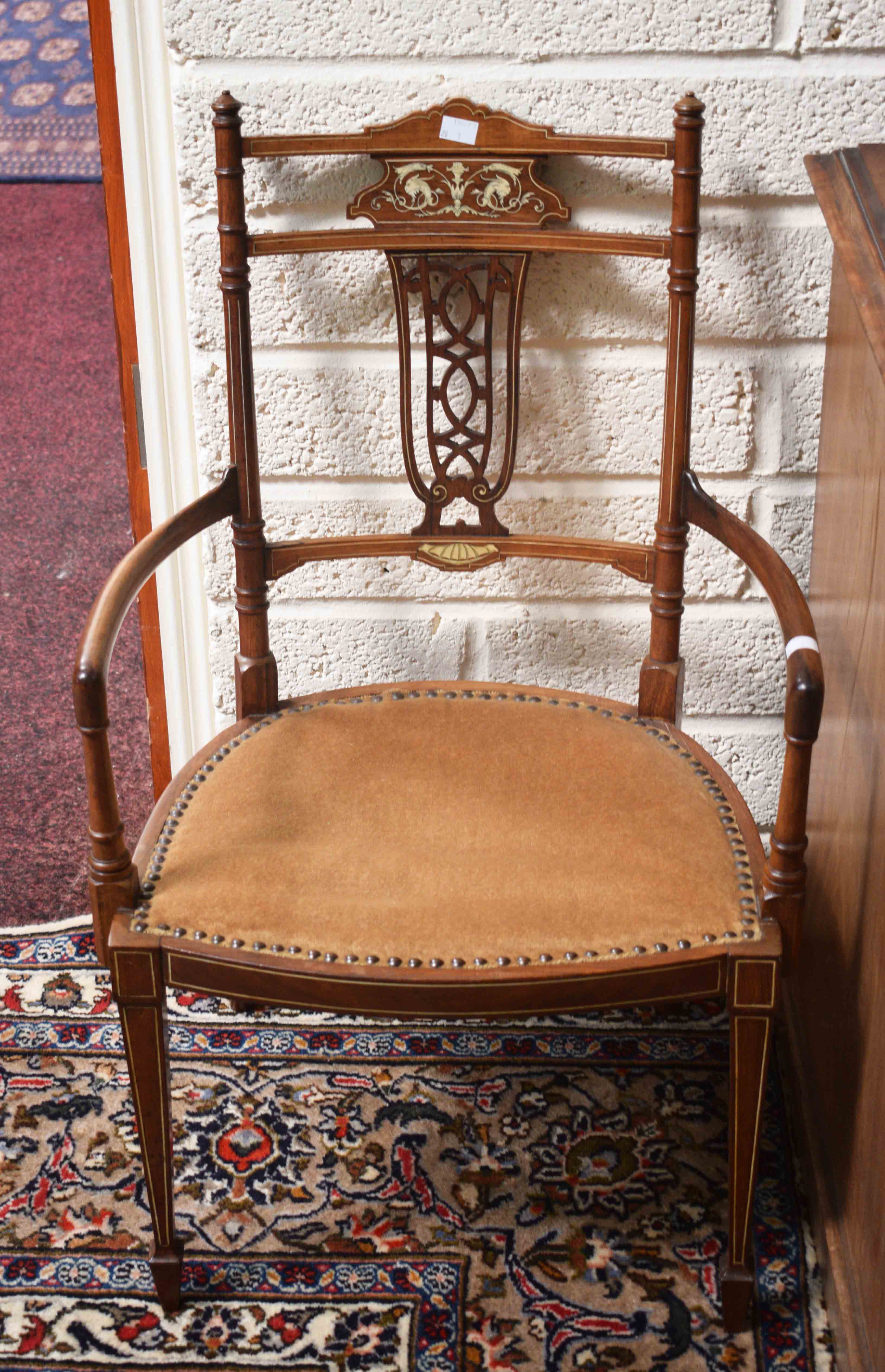 AN INLAID ROSEWOOD CHILD'S ARMCHAIR