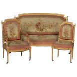 A GOOD LOUIX XVI STYLE FIVE-PIECE GILT SUITE OF SEAT FURNITURE,