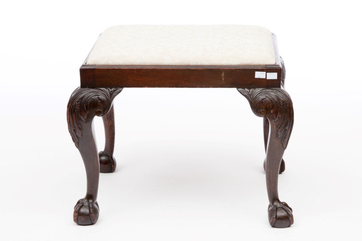 A RECTANGULAR CHIPPENDALE STYLE MAHOGANY STOOL