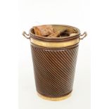 A LARGE GEORGIAN STYLE SPIRAL-REEDED MAHOGANY PEAT BUCKET