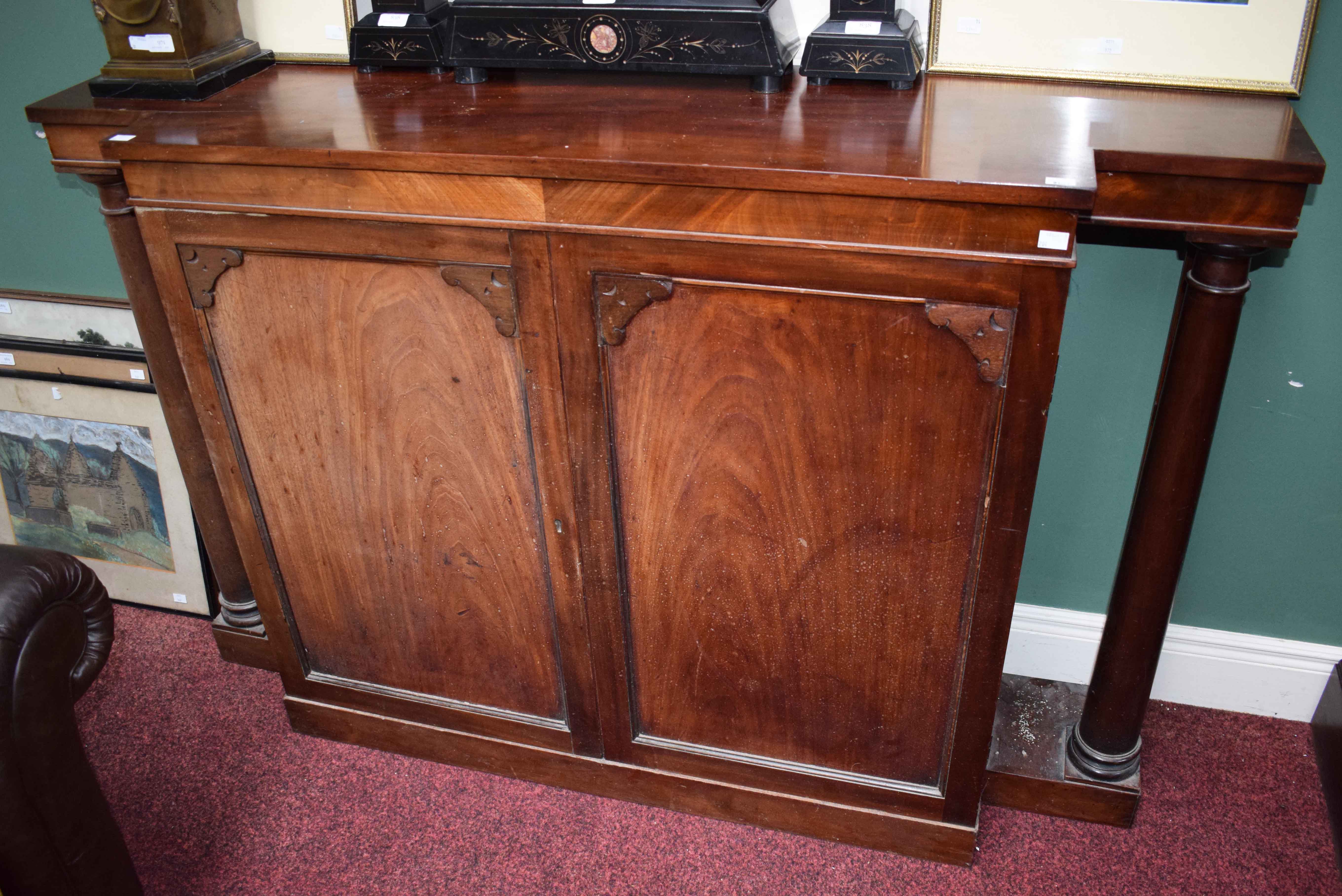 A LATE WILLIAM IV PERIOD MAHOGANY TWO-DOOR SIDE CUPBOARD