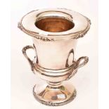 A SILVER-PLATED AND CRESTED CAMPANA SHAPED CHAMPAGNE COOLER