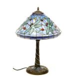 A TIFFANY STYLE BRONZED TABLE LAMP