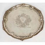 A LARGE HEAVY CRESTED SILVER TRAY OR SALVER